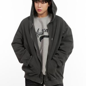 Men's Oversized Washed Zip-Up Hoodie IJ517