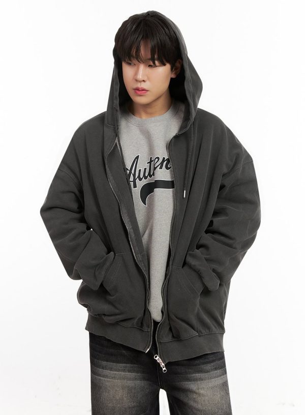 Men's Oversized Washed Zip-Up Hoodie IJ517