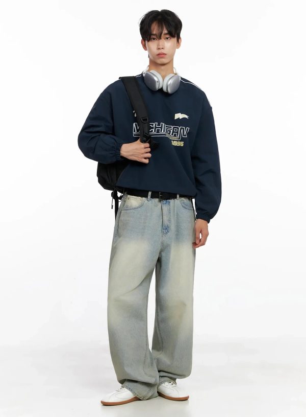 Men's V-Neck Lettering Windbreak Pullover IO517