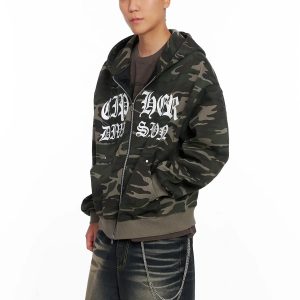 Men's Camo Graphic Hooded Zip-Up IS509