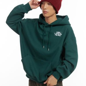 Men's Cotton Hooded Sweatshirt (Dark green) IO402
