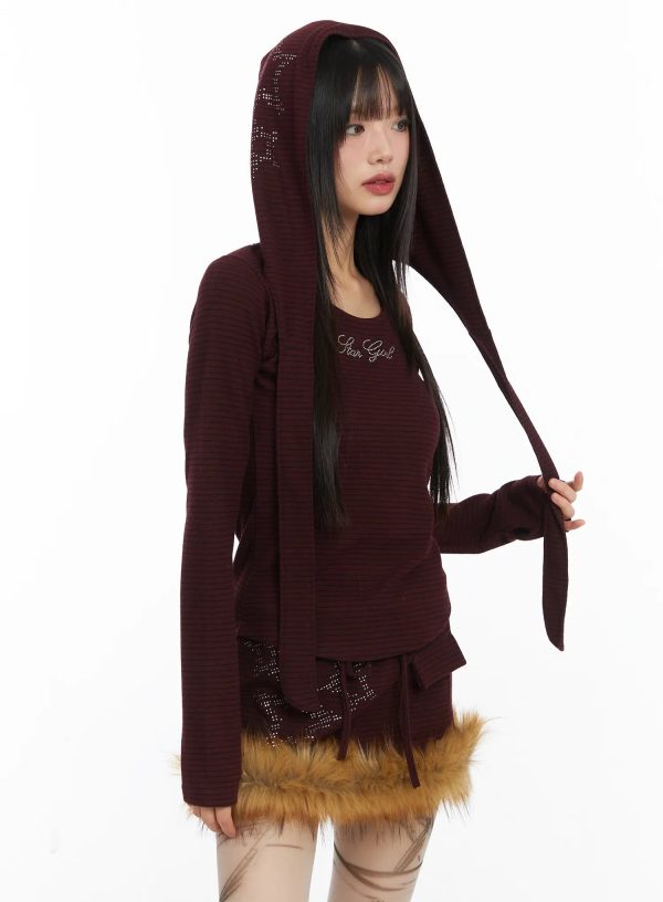 Striped Embroidered Long Sleeve Hoodie CD518