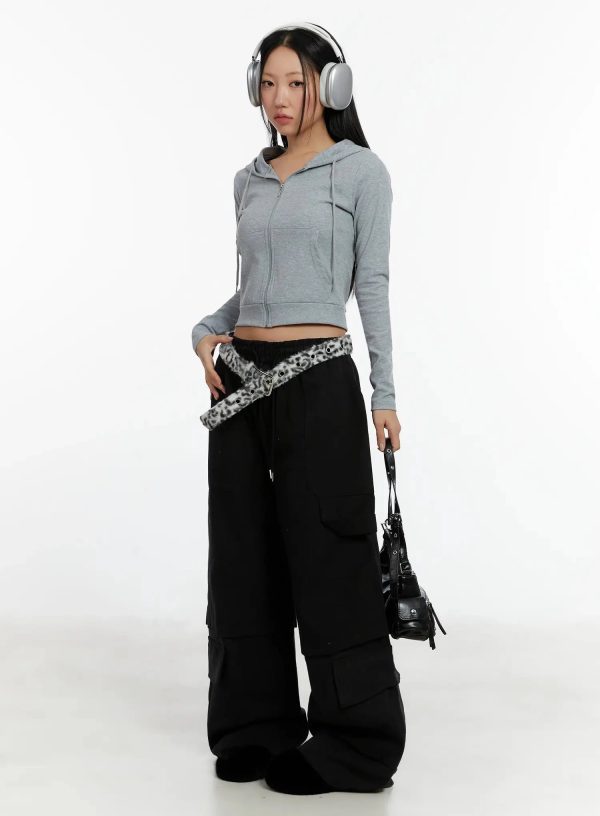 Ribbed Crop Zip-Up Hoodie ID525