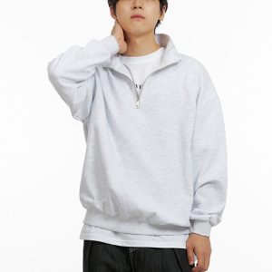 Men's Cozy Zip-Up Solid Sweatshirt (White) IG409