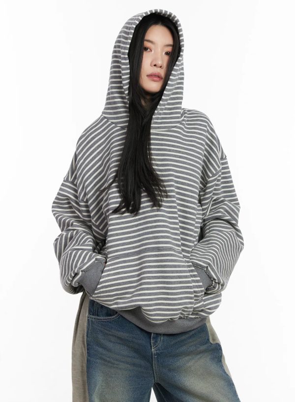 Oversized Striped Fleece Hoodie CD505