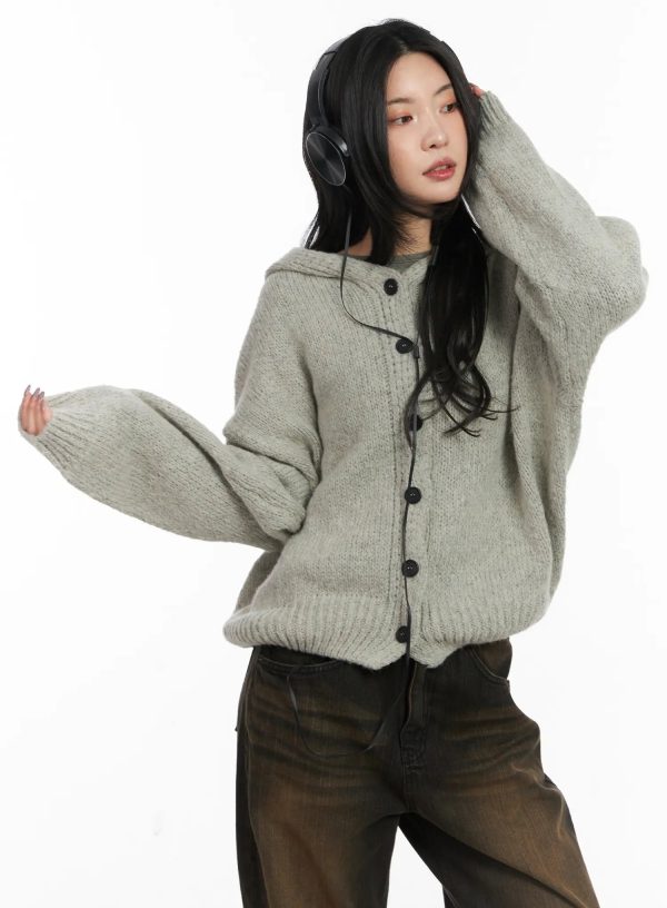 Cozy Button-Up Knit Hoodie CD508