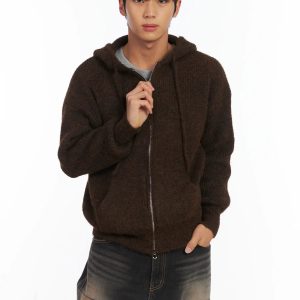 Men's Brushed Wool Knit Zip-Up Hoodie ID511