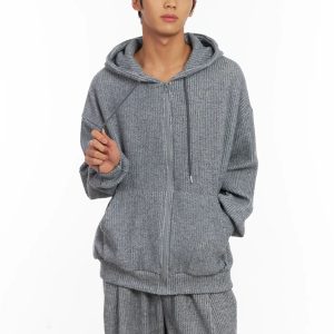 Men's Ribbed Zip-Up Hoodie ID511