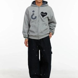 Men's Heart Patch Fleece Hoodie ID523