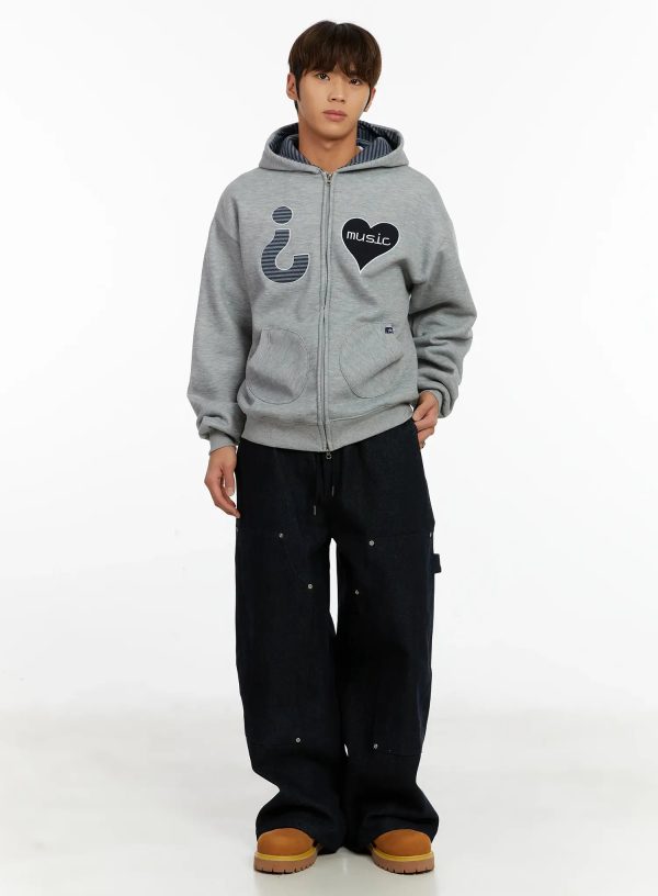 Men's Heart Patch Fleece Hoodie ID523